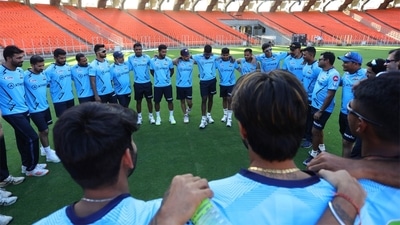 Gujarat Titans squad during their first training session. (Gujarat Titans/Twitter) Gujarat Titans squad during their first training session. (Gujarat Titans/Twitter)