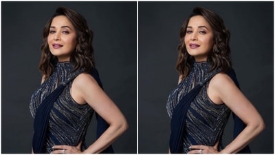 Madhuri wore her short tresses open in wavy curls and decked up in minimal makeup. In nude eyeshadow, black eyeliner, mascara-laden eyelashes, drawn eyebrows, contoured cheeks and a shade of pink lipstick, Madhuri made her fans swoon. (Instagram/@gauravguptaofficial)