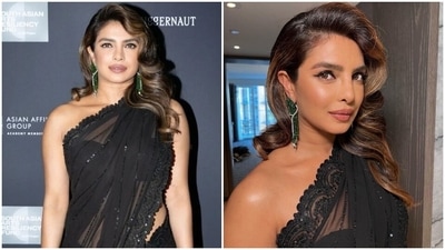 Priyanka Chopra's black saree with strapless blouse for pre-Oscars party is must-have in your summer closet: See pics Priyanka Chopra's black saree with strapless blouse for pre-Oscars party is must-have in your summer closet: See pics