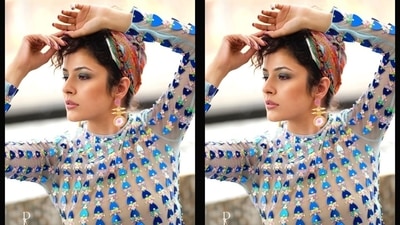 Shehnaaz posted the photos on her Instagram page with the caption, "Retro vibes." Celebrity stylist and designer Ken Ferns styled the star for the Dabboo Ratnani shoot. He also dressed her in one of his creations. (Instagram/@shehnaazgill) Shehnaaz posted the photos on her Instagram page with the caption, "Retro vibes." Celebrity stylist and designer Ken Ferns styled the star for the Dabboo Ratnani shoot. He also dressed her in one of his creations. (Instagram/@shehnaazgill)