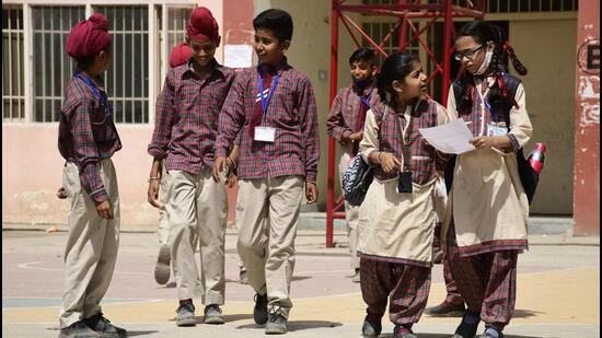 As many as 48,638 Class 5 students appeared for the Punjab School Education Board (PSEB) second-term English examination. (Harsimar Pal Singh/HT)