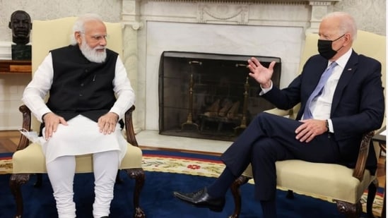A file photo of Prime Minister Narendra Modi and US President Joe Biden in the White House.