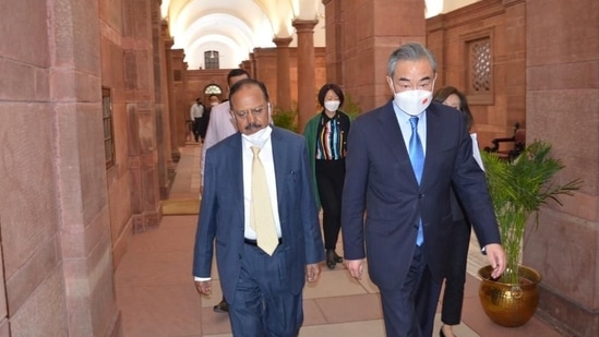 NSA Ajit Doval with State Councilor Wang Yi at PMO this morning. NSA Ajit Doval with State Councilor Wang Yi at PMO this morning.