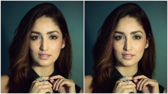 Yami played muse to fashion designer Amit Aggarwal and picked a green metallic gown from his shelves.(Instagram/@yamigautam)