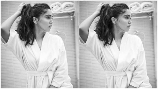 Styled by Meagan Concessio, Sharvari wore her hair in a messy ponytail as she posed while looking away from the camera.(Instagram/@sharvari)
