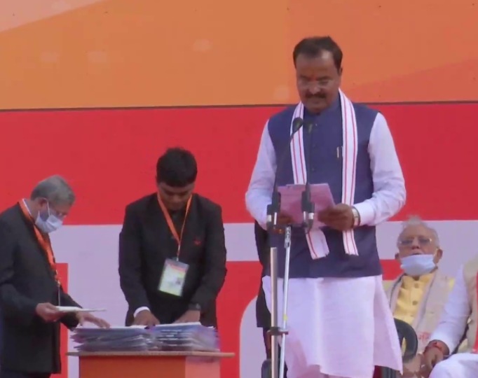 Maurya is among the 51 other ministers in Adityanath's new cabinet, who took oath at the Bharat Ratna Atal Bihari Vajpayee Ekana Cricket Stadium in Lucknow. (ANI photo)