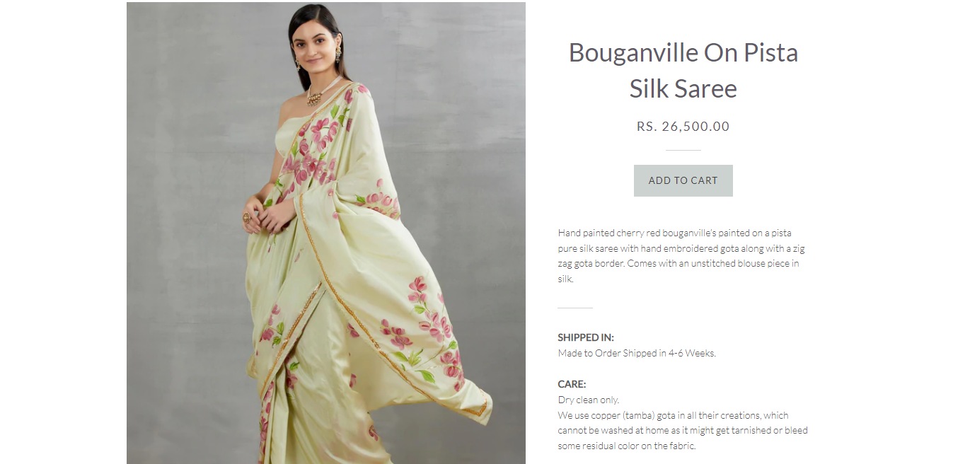 The Bouganville On Pista Silk Saree. (picchika.in)
