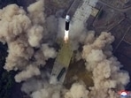 An overview of what state media reports is the launch of the "Hwasong-17" intercontinental ballistic missile (ICBM) in this undated photo released on Friday by North Korea's Korean Central News Agency.
