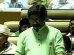 Hemant Soren can be seen in a grab from a video shared by ANI.&nbsp;