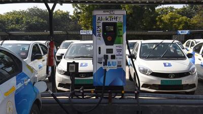 Gurugram, India - January 28, 2022: A view at India's largest Electric 4 wheelers charging station with 100 fast charging points by National Highways for Electric Vehicle, at Sector 52, in Gurugram, India, on Friday, January 28, 2022. (Photo by Vipin Kumar/Hindustan Times) **Story pics for Abhishake Behl**