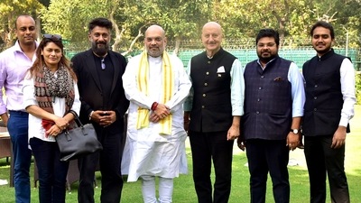 Union Home Minister Amit Shah met the team of the movie 'The Kashmir Files' including Bollywood actor Anupam Kher, director Vivek Agnihotri and producer Pallavi Joshi, in New Delhi. (ANI ) Union Home Minister Amit Shah met the team of the movie 'The Kashmir Files' including Bollywood actor Anupam Kher, director Vivek Agnihotri and producer Pallavi Joshi, in New Delhi. (ANI )