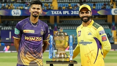 Kolkata Knight Rider's skipper Shreyas Iyer and Chennai Super King's skipper Ravindra Jadeja pose for a picture with the trophy before the 1st match of TATA Indian Premier League 2022 (ANI) Kolkata Knight Rider's skipper Shreyas Iyer and Chennai Super King's skipper Ravindra Jadeja pose for a picture with the trophy before the 1st match of TATA Indian Premier League 2022 (ANI)
