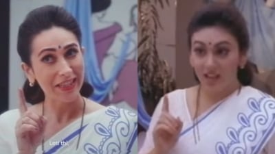 (Left) Karisma Kapoor in the new Cred ad; (Right) Dipika Chikhlia in the original Nirma ad.