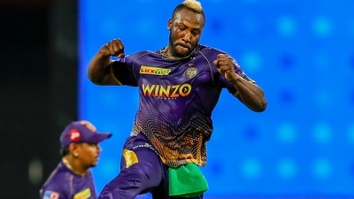 Mumbai: Andre Russell of the Kolkata Knight Riders celebrating the wicket of Shivam Dube of the Chennai Superkings (PTI) Mumbai: Andre Russell of the Kolkata Knight Riders celebrating the wicket of Shivam Dube of the Chennai Superkings (PTI)