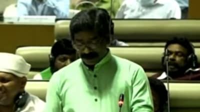 Hemant Soren can be seen in a grab from a video shared by ANI.&nbsp;