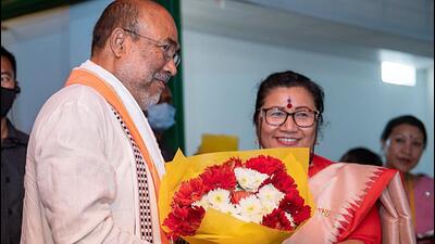 Manipur chief minister Nongthombam Biren Singh on Saturday allocated portfolios to his council of ministers. (ANI PHOTO.)