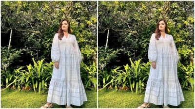 Dia’s dress came intricately perforated in white cotton threads. In silver rings and earrings from the house of Silver Streak Store, Dia Mirza aced the summer look. (Instagram/@diamirzaofficial)