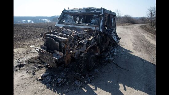 A destroyed Russian Rys armoured vehicle, Trostianets, Ukraine, March 25, 2022 (via REUTERS)