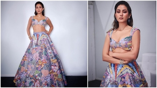 Mira Kapoor turned into a showstopper on Day 3 of Lakme Fashion Week. The celeb wife walked the ramp for designer Aisha Rao wearing a colourful lehenga set. Her husband Shahid Kapoor couldn't contain his excitement and shared his wife's picture on his Instagram handle and called her a 'stunner.'(Instagram/@mira.kapoor)
