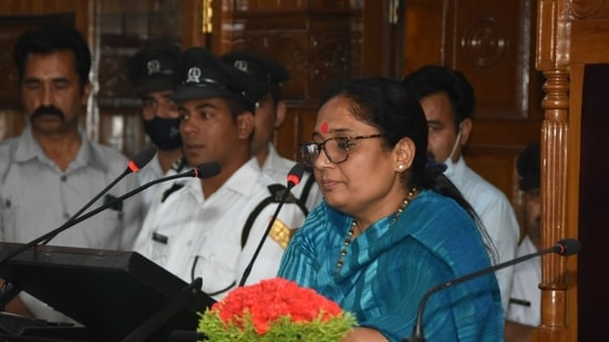 BJP's Ritu Khanduri is the first woman speaker of Uttarakhand assembly. (Twitter/Ritu Khanduri Bhushan)