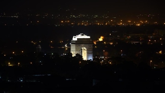 India gate seen before the Earth Hour in New Delhi, India. (Ravi Choudhary / HT Photo, File)