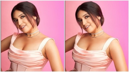 Bhumi, a few days back, turned Instagram into shades of pink in a sleeveless pastel pink dress.(Instagram/@bhumipednekar)