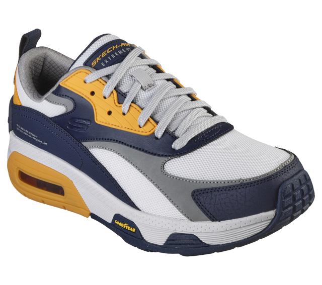 The shoes are in a trendy colour combination of white, navy, and yellow and are ideal for casual and daywear