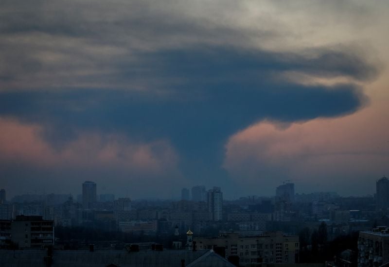 Smoke rises after shelling near Kyiv, Ukraine. (REUTERS)