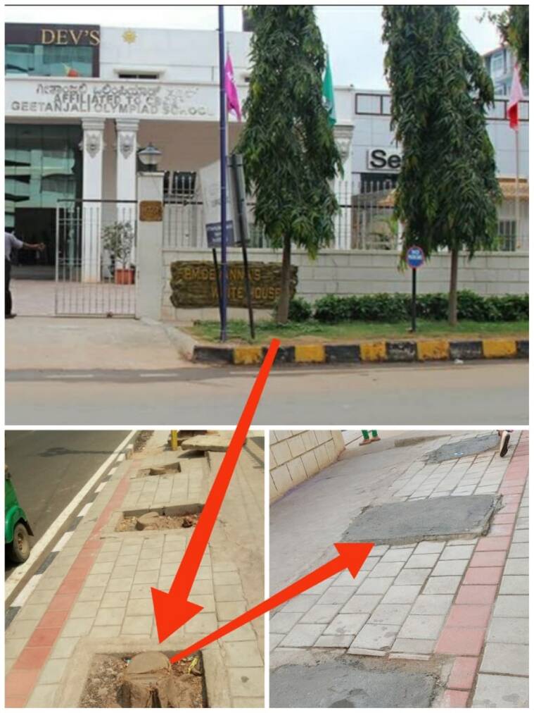 The school reportedly filled pits with concrete even after being directed to re-plant the trees. (The Indian Express photo)&nbsp;