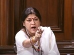 BJP MP Roopa Ganguly speaks in the Rajya Sabha during the second part of Budget Session of Parliament, March 25, 2022. (SANSAD TV/PTI Photo)(PTI) BJP MP Roopa Ganguly speaks in the Rajya Sabha during the second part of Budget Session of Parliament, March 25, 2022. (SANSAD TV/PTI Photo)(PTI)