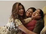 Shilpa Shetty and her sister Shamita Shetty kissed and hugged their mother Sunanda Shetty.