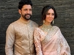 Farhan Akhtar with his wife Shibani Dandekar pose for a picture after their wedding.