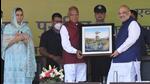 Punjab governor and UT administrator Banwarilal Purohit (centre) presenting a memento to Union home minister Amit Shah (right) in the presence of city mayor Sarabjit Kaur (left) at the football ground in Sector 17, Chandigarh, on Sunday. (Keshav Singh/HT) Punjab governor and UT administrator Banwarilal Purohit (centre) presenting a memento to Union home minister Amit Shah (right) in the presence of city mayor Sarabjit Kaur (left) at the football ground in Sector 17, Chandigarh, on Sunday. (Keshav Singh/HT)