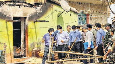 Birbhum: Central Forensic Science Laboratory's (CFSL) experts collect samples in presence of CBI officers from the houses, where eight people were burned alive allegedly to avenge the killing of TMC leader Bhadu Sheikh, at Bogtui village in Birbhum district, Saturday, March 26, 2022. (PTI Photo)(PTI03_26_2022_000107A) (PTI) Birbhum: Central Forensic Science Laboratory's (CFSL) experts collect samples in presence of CBI officers from the houses, where eight people were burned alive allegedly to avenge the killing of TMC leader Bhadu Sheikh, at Bogtui village in Birbhum district, Saturday, March 26, 2022. (PTI Photo)(PTI03_26_2022_000107A) (PTI)