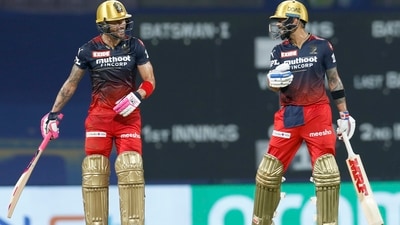 Faf Du Plessis and Virat Kohli of Royal Challengers Bangalore during the Indian Premier League 2022 match against Punjab Kings (PTI) Faf Du Plessis and Virat Kohli of Royal Challengers Bangalore during the Indian Premier League 2022 match against Punjab Kings (PTI)