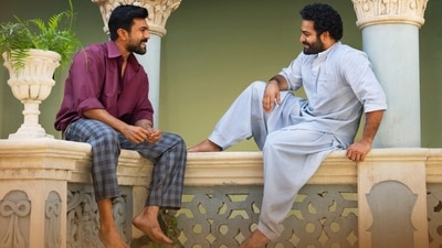 Ram Charan and Jr NTR in a still from RRR.