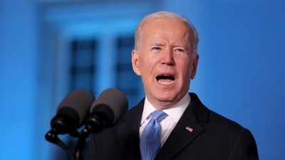 US President Joe Biden speaks during an event at the Royal Castle, amid Russia's invasion of Ukraine, in Warsaw, Poland. (Reuters)