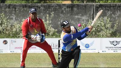 RR Superkings and Goyum Rising Stars players in action during finals of RJPL Cricket Premier League at SCD College in Ludhiana on March 27, 2022. (Harsimar Pal Singh/HT)