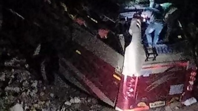 Police and the rescue team rescued survivors with the help of flood lights and torch lights. Police and the rescue team rescued survivors with the help of flood lights and torch lights.