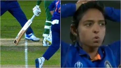 (L) Deepti Sharma bowls a no-ball; Harmanpreet Kaur reacts (Twitter) (L) Deepti Sharma bowls a no-ball; Harmanpreet Kaur reacts (Twitter)