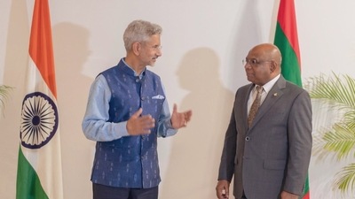 External affairs minister S Jaishankar with his Maldivian counterpart Abdulla Shahid. External affairs minister S Jaishankar with his Maldivian counterpart Abdulla Shahid.