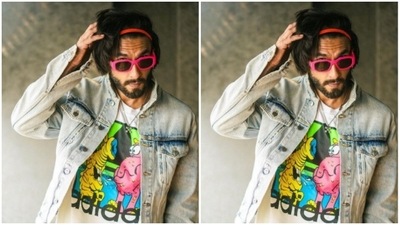 Ranveer Singh chose to go colourful for his recent photoshoot. He unleashed his boyish charm in a casual look. (Instagram/@ranveersingh)