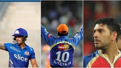 Ishan Kishan (L), Sachin Tendulkar and Yuvraj Singh (R) (Twitter)
