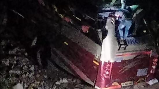 The police and the rescue team brought out the survivors from the bus with the help of flood lights and torch lights.