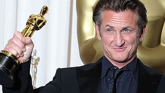 Sean Penn with the Best Actor Oscar he won for Milk in 2009.
