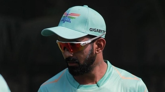 KL Rahul during nets for LSG. (Twitter/KL Rahul)