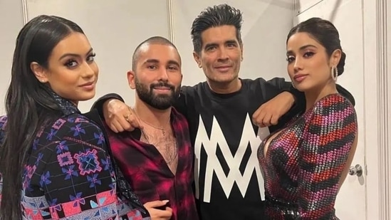 Nysa Devgan with Manish Malhotra and Janhvi Kapoor.