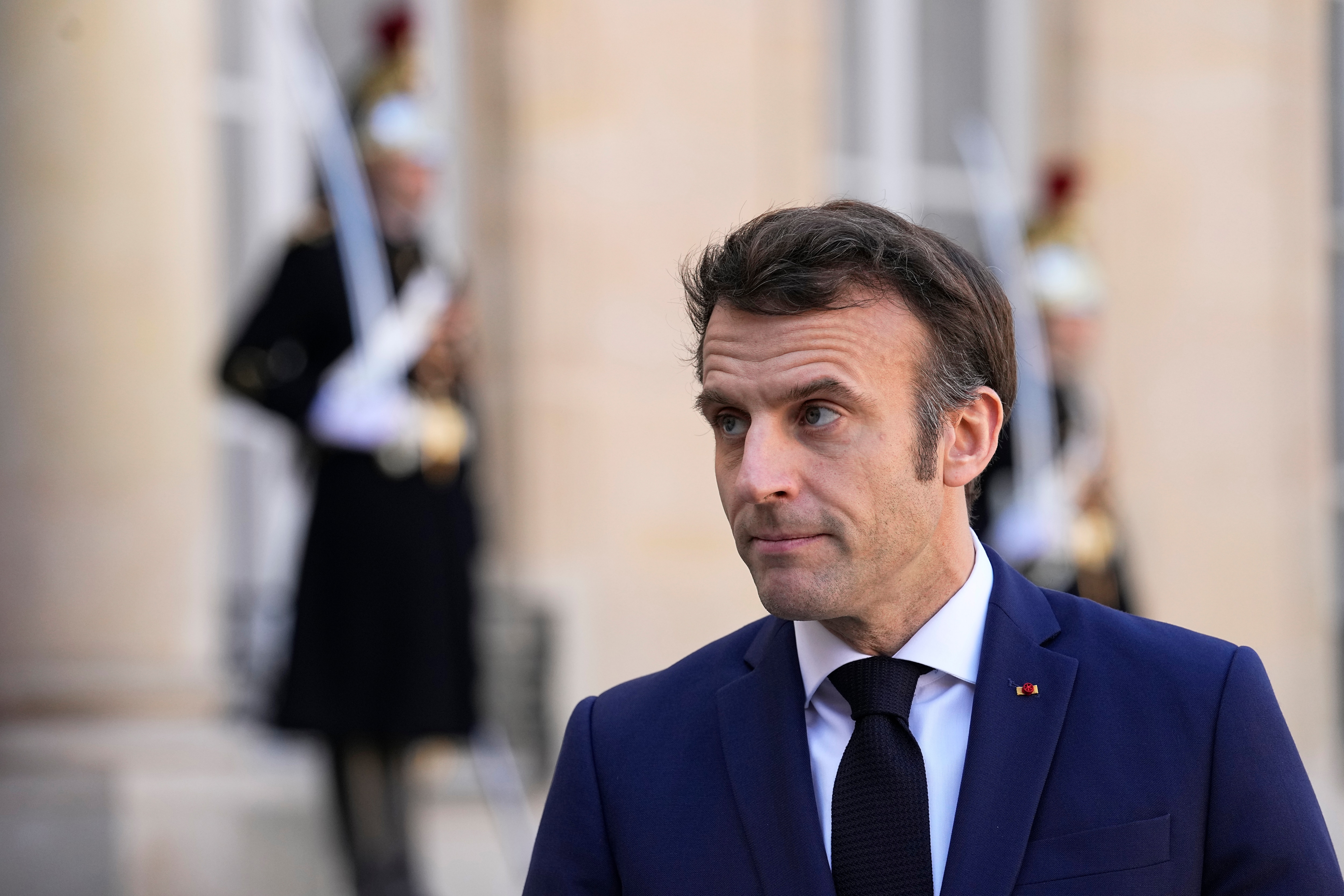 French President Emmanuel Macron said during his forthcoming talks with his Russian counterpart Vladimir Putin, he would stress on humanitarian corridor for besieged city of Mariupol in Ukraine. (AP Photo/Michel Euler) French President Emmanuel Macron said during his forthcoming talks with his Russian counterpart Vladimir Putin, he would stress on humanitarian corridor for besieged city of Mariupol in Ukraine. (AP Photo/Michel Euler)