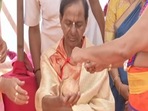 Telangana chief minister K Chandrashekar Rao performs pooja at Yadadri Temple.