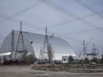 A general view shows the New Safe Confinement (NSC) structure over the old sarcophagus covering the damaged fourth reactor at the Chernobyl nuclear power plant.&nbsp;